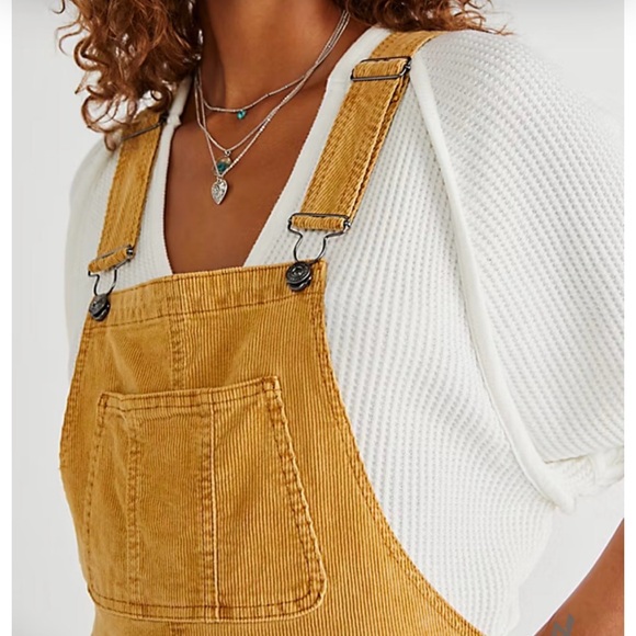 Free People like-new tan/yellow Corduroy skirtall Dress - Picture 2 of 15